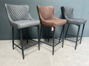 Pair of Classic Faux Leather Bar Stools in Grey
