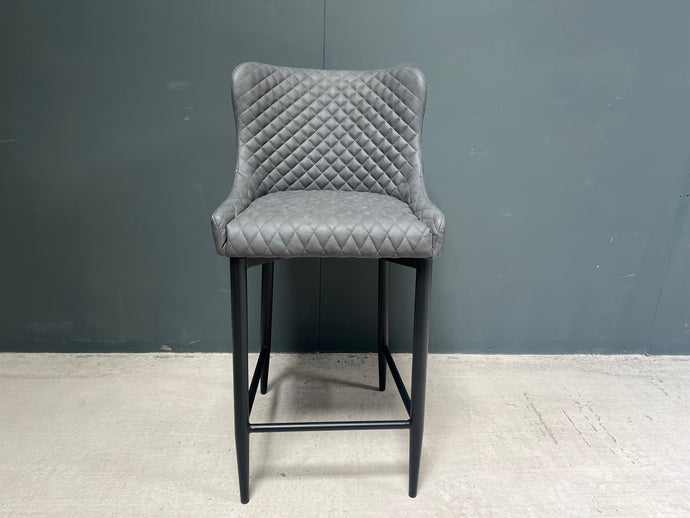 Pair of Classic Faux Leather Bar Stools in Grey