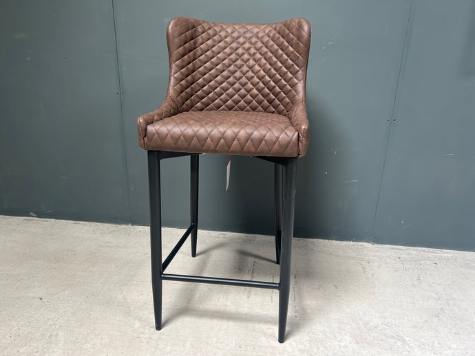 Pair of Classic Faux Leather Bar Stools in Brown