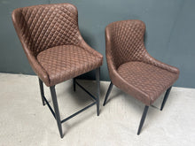Load image into Gallery viewer, Pair of Classic Faux Leather Bar Stools in Brown