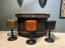 Load image into Gallery viewer, Industrial Style Ribbed Leather Bar Stool on Cast Iron Base in Green
