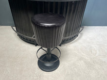 Load image into Gallery viewer, Industrial Style Ribbed Leather Bar Stool on Cast Iron Base in Black