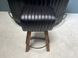 Ribbed Leather Pommel Horse Bar Stool in Black