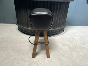 Ribbed Leather Pommel Horse Bar Stool in Black
