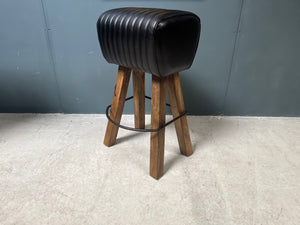 Ribbed Leather Pommel Horse Bar Stool in Black