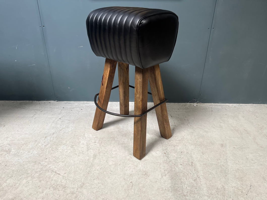 Ribbed Leather Pommel Horse Bar Stool in Black