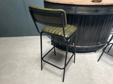 Load image into Gallery viewer, Pair of Vintage Style Ribbed Leather Bar Stools in Green