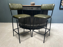 Load image into Gallery viewer, Single Highback Ribbed Leather Bar Stool in Green