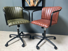 Load image into Gallery viewer, Ribbed Leather Office Swivel Chair in Tan
