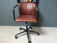 Load image into Gallery viewer, Ribbed Leather Office Swivel Chair in Tan