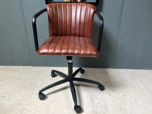 Load image into Gallery viewer, Ribbed Leather Office Swivel Chair in Tan