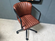 Load image into Gallery viewer, Ribbed Leather Office Swivel Chair in Tan