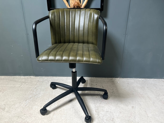 Ribbed Leather Office Swivel Chair in Green