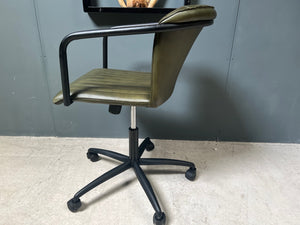 Ribbed Leather Office Swivel Chair in Green