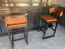 Load image into Gallery viewer, Pair Malmo Contemporary Ash Wood &amp; Faux Leather High Back Bar Chairs in Black &amp; Tan