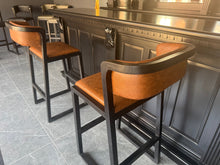 Load image into Gallery viewer, Pair Malmo Contemporary Ash Wood &amp; Faux Leather High Back Bar Chairs in Black &amp; Tan