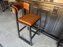 Load image into Gallery viewer, Pair Malmo Contemporary Ash Wood &amp; Faux Leather High Back Bar Chairs in Black &amp; Tan