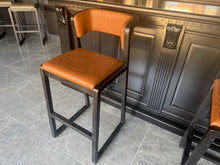 Load image into Gallery viewer, Pair Malmo Contemporary Ash Wood &amp; Faux Leather High Back Bar Chairs in Black &amp; Tan