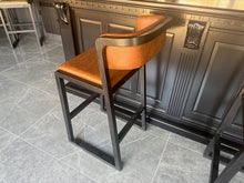 Load image into Gallery viewer, Pair Malmo Contemporary Ash Wood &amp; Faux Leather High Back Bar Chairs in Black &amp; Tan