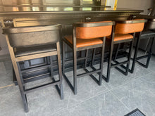 Load image into Gallery viewer, Pair Malmo Contemporary Ash Wood &amp; Faux Leather High Back Bar Chairs in Black &amp; Tan