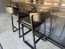 Load image into Gallery viewer, Pair Malmo Contemporary Ash Wood &amp; Faux Leather High Back Bar Chairs in Black