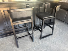 Load image into Gallery viewer, Pair Malmo Contemporary Ash Wood &amp; Faux Leather High Back Bar Chairs in Black
