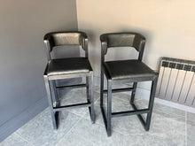 Load image into Gallery viewer, Pair Malmo Contemporary Ash Wood &amp; Faux Leather High Back Bar Chairs in Black