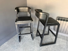 Load image into Gallery viewer, Pair Malmo Contemporary Ash Wood &amp; Faux Leather High Back Bar Chairs in Black