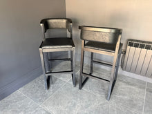 Load image into Gallery viewer, Pair Malmo Contemporary Ash Wood &amp; Faux Leather High Back Bar Chairs in Black