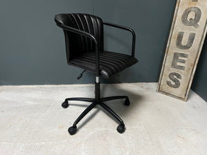 Ribbed Leather Office Swivel Chair in Black