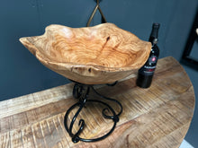 Load image into Gallery viewer, Polished Natural Wood Bowl on Metal Decorative Stand