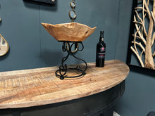 Load image into Gallery viewer, Polished Natural Wood Bowl on Metal Decorative Stand
