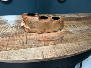 Large Polished Natural Wood Candle Holder