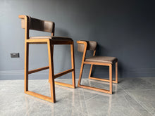 Load image into Gallery viewer, Pair Malmo Contemporary Ash Wood &amp; Brown Faux Leather High Back Bar Chair