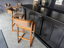 Load image into Gallery viewer, Pair Malmo Contemporary Ash Wood &amp; Brown Faux Leather High Back Bar Chair