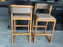 Load image into Gallery viewer, Pair Malmo Contemporary Ash Wood &amp; Brown Faux Leather High Back Bar Chair