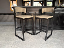 Load image into Gallery viewer, Pair Malmo Contemporary Ash Wood &amp; Faux Leather High Back Bar Chairs in Black &amp; Grey