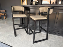 Load image into Gallery viewer, Pair Malmo Contemporary Ash Wood &amp; Faux Leather High Back Bar Chairs in Black &amp; Grey