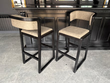 Load image into Gallery viewer, Pair Malmo Contemporary Ash Wood &amp; Faux Leather High Back Bar Chairs in Black &amp; Grey