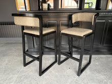 Load image into Gallery viewer, Pair Malmo Contemporary Ash Wood &amp; Faux Leather High Back Bar Chairs in Black &amp; Grey