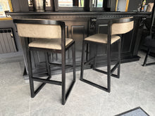 Load image into Gallery viewer, Pair Malmo Contemporary Ash Wood &amp; Faux Leather High Back Bar Chairs in Black &amp; Grey