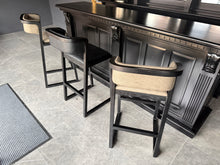 Load image into Gallery viewer, Pair Malmo Contemporary Ash Wood &amp; Faux Leather High Back Bar Chairs in Black &amp; Grey