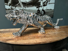 Load image into Gallery viewer, Large Silver Resin Tiger Statue