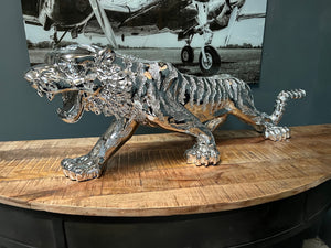 Large Silver Resin Tiger Statue