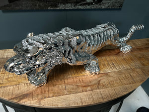 Large Silver Resin Tiger Statue