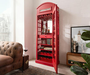 Tall Vibrant Red Iconic Telephone Booth Mini Bar & Cabinet