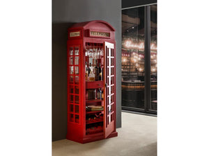 Tall Vibrant Red Iconic Telephone Booth Mini Bar & Cabinet