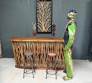 Huge 120cm Tall Teak Root Wood Rustic Wall Art in Black Frame