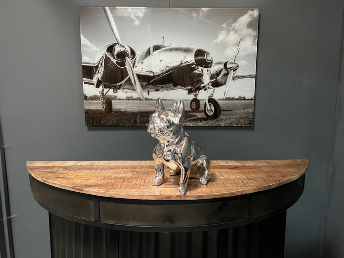 Large Silver Resin French Bulldog Statue