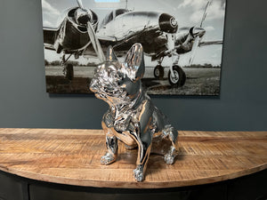 Large Silver Resin French Bulldog Statue